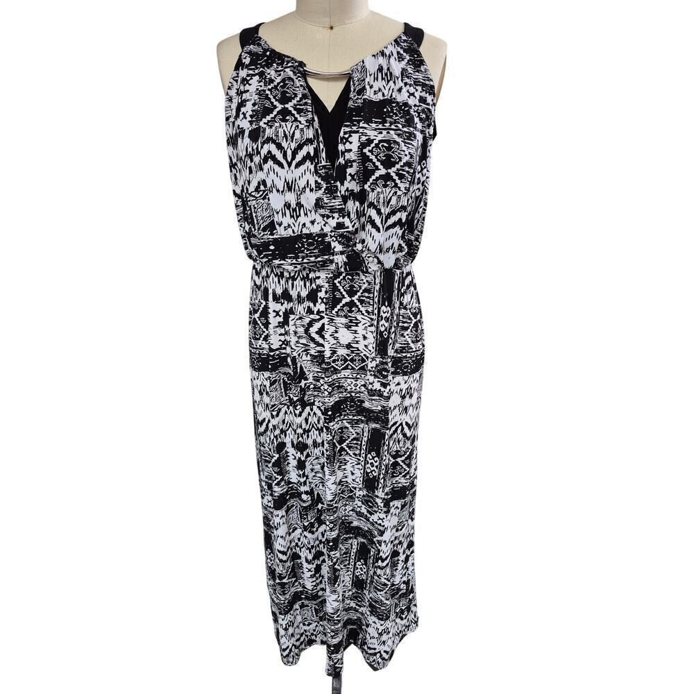 NWT Dressbarn Black/White Polyester Maxi Dress Sz 14 P